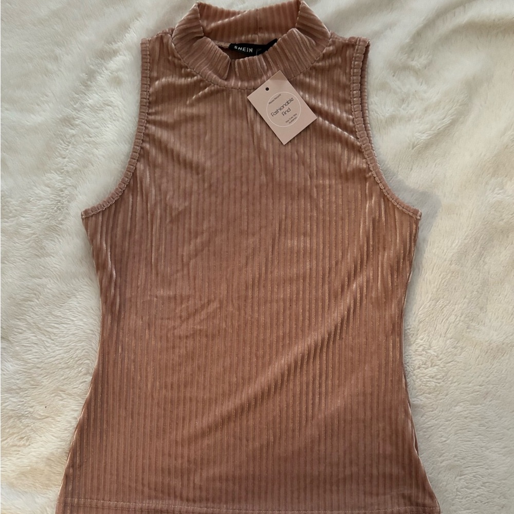 NWT Cozy SHEIN blush velvet turtleneck ribbed tank top size small